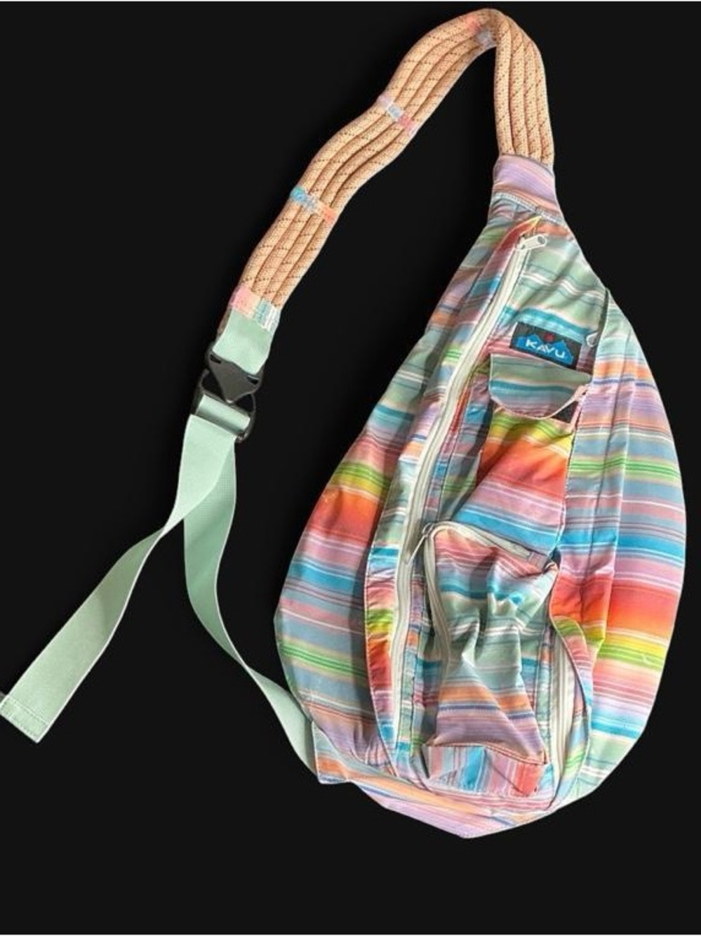 Kavu Pastel Rainbow Stripe Rope Sling Bag Strap Ergonomic nylon comfort